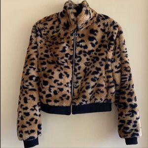 No Boundariesies Leopard Faux Fur Zip Jacket